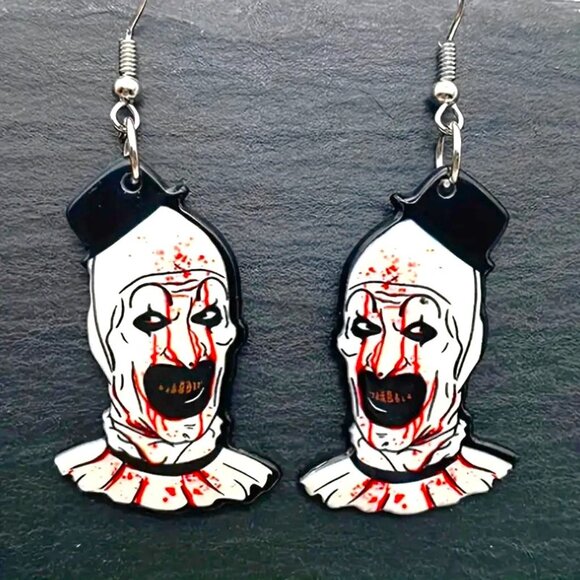 The Terrifier Clown Earrings Scary Creepy Bloody Horror Punk Rave Dangle Goth - Picture 1 of 5